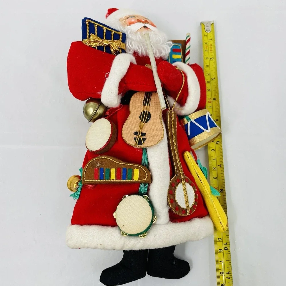 Vintage‎ Christmas Corner Musical Santa Claus Figure Red Velvet 10 Inch Decor